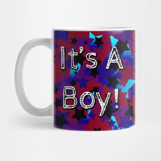 It's A Boy! Stars in Dark Red and Blues Mug